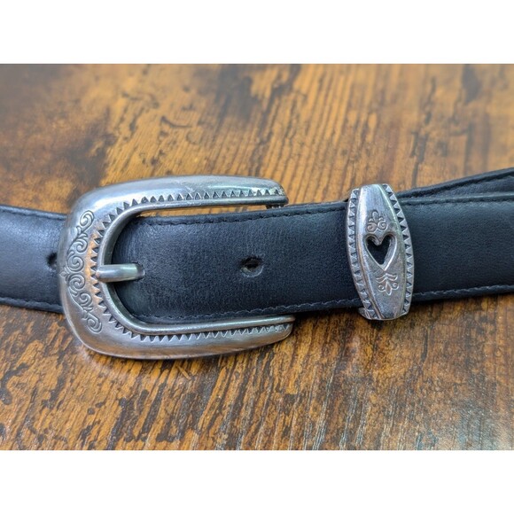 Brighton Rodeo Heart Grommet Belt Black Leather • Engraved Silver Buckle • Style main image 5